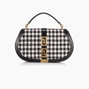 Versace La Vacanza Houndstooth and Leather Top Handle Bag.